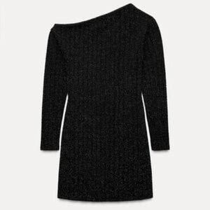 Zara Women's Black Silver Shiny Asymmetric Dress L